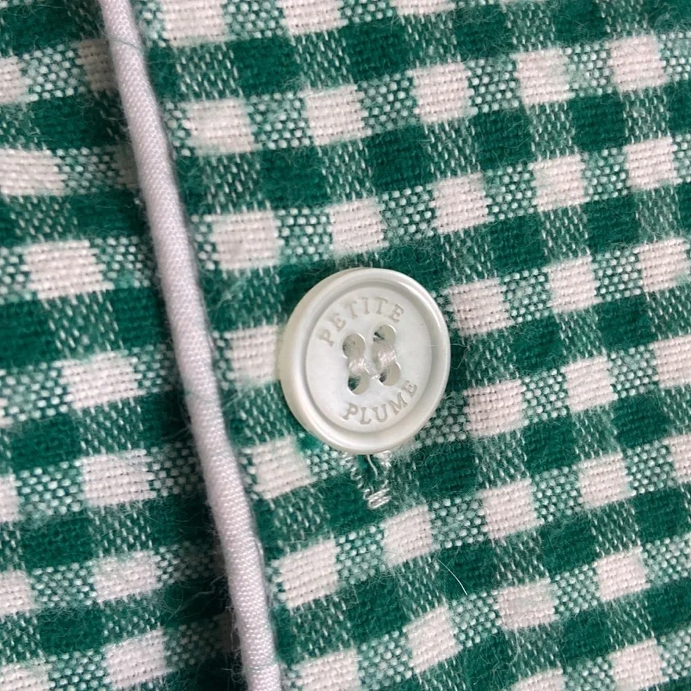 Petite Plume size 10 Green Gingham Classic Flannel Pajama Shirt